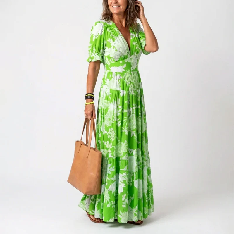 Ayla - Women's Pleated Floral Short Sleeve Maxi Dress - Image 2
