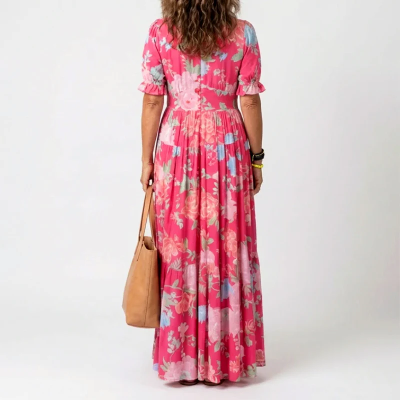 Ayla - Women's Pleated Floral Short Sleeve Maxi Dress - Image 5