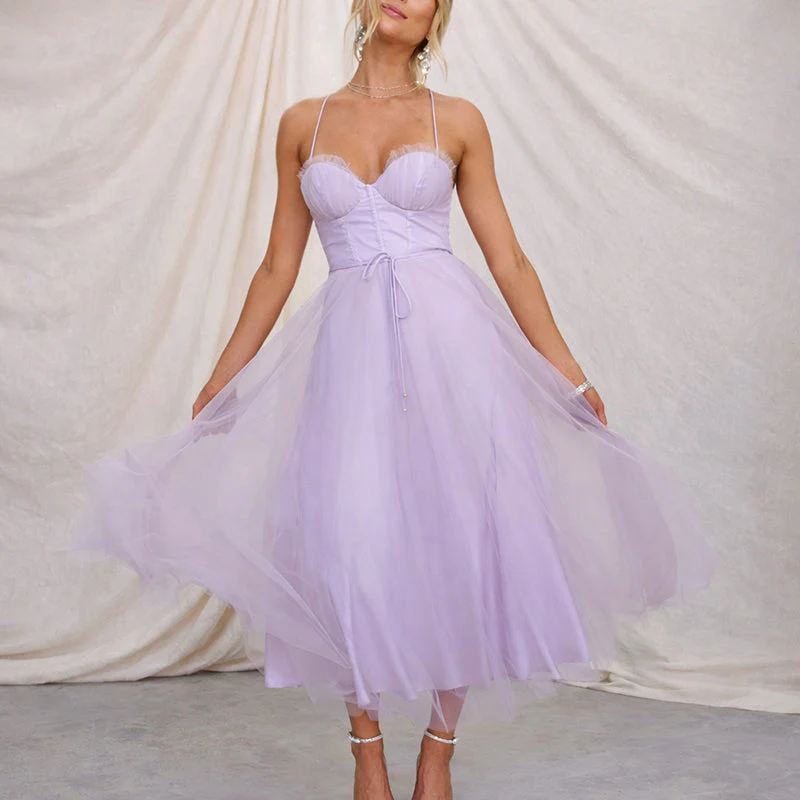 Bella - Women’s Tulle Midi Dress with Corset Bodice - Image 4