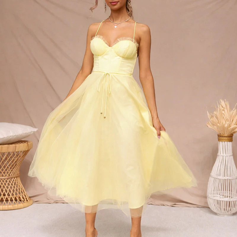 Bella - Women’s Tulle Midi Dress with Corset Bodice - Image 5