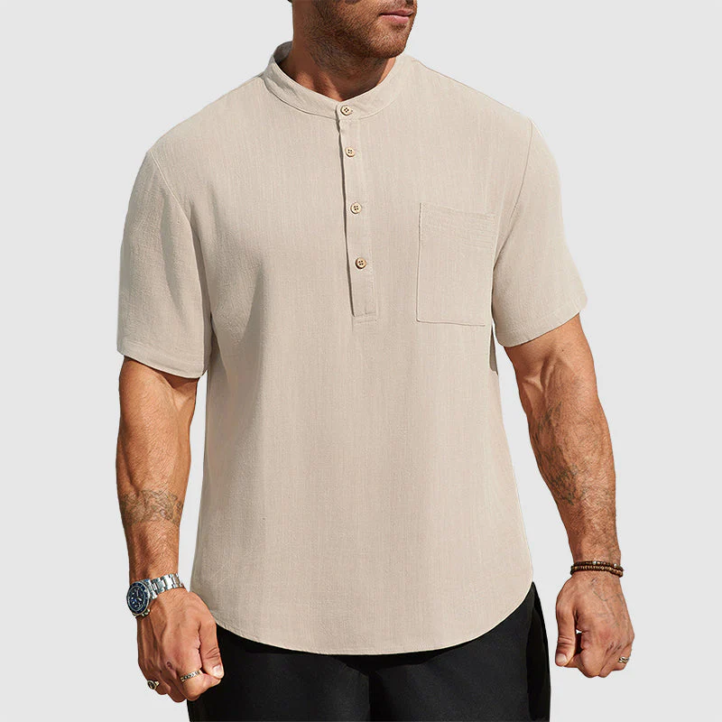 Blake - Men's Linen-Blend Short Sleeve Henley Shirt - Image 4