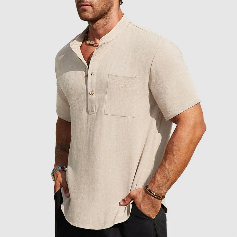 Blake - Men's Linen-Blend Short Sleeve Henley Shirt - Image 5