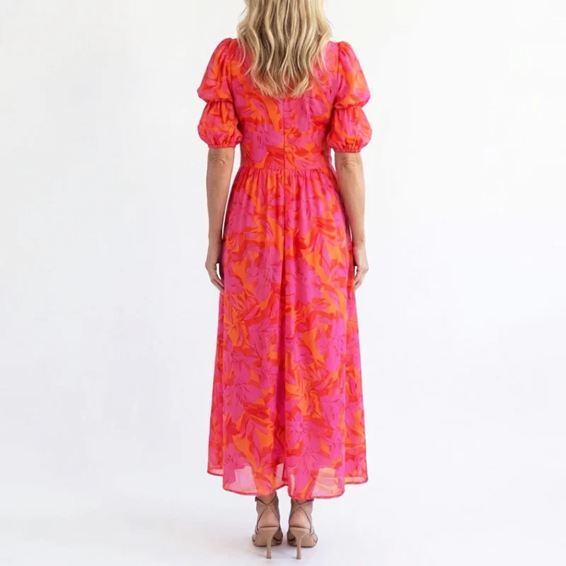 Brooke - Women’s Puff Sleeve Floral Flowing Midi Dress - Image 3