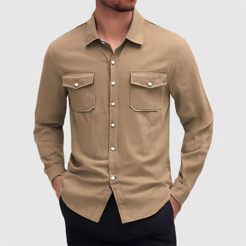Caden - Men's Linen Dual Pocket Button-Up Shirt