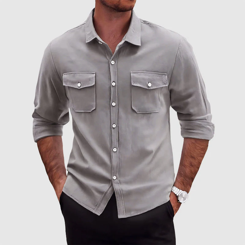 Caden - Men's Linen Dual Pocket Button-Up Shirt - Image 2
