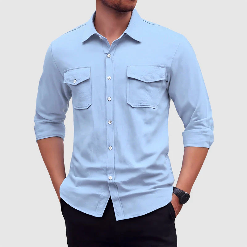 Caden - Men's Linen Dual Pocket Button-Up Shirt - Image 3