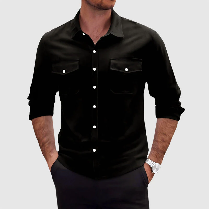 Caden - Men's Linen Dual Pocket Button-Up Shirt - Image 4