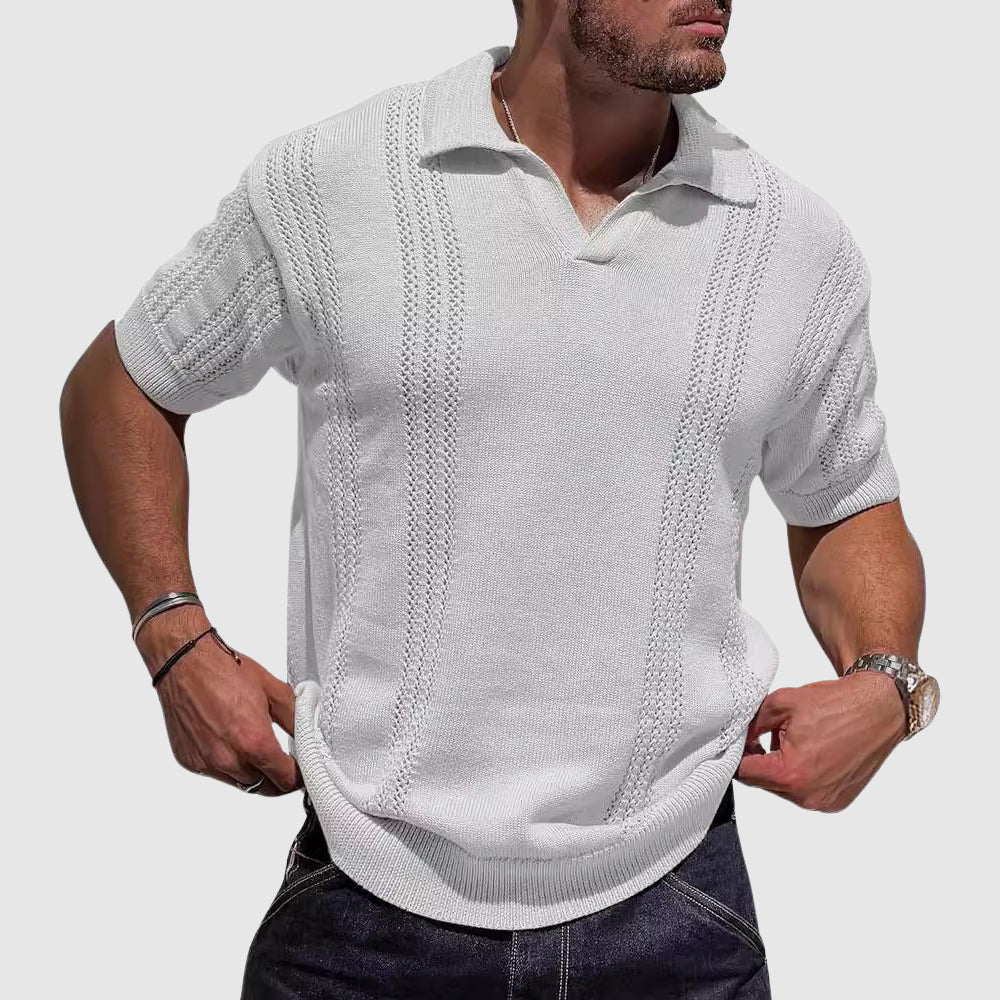 Ethan - Men's Textured Knit Polo Shirt - Image 2