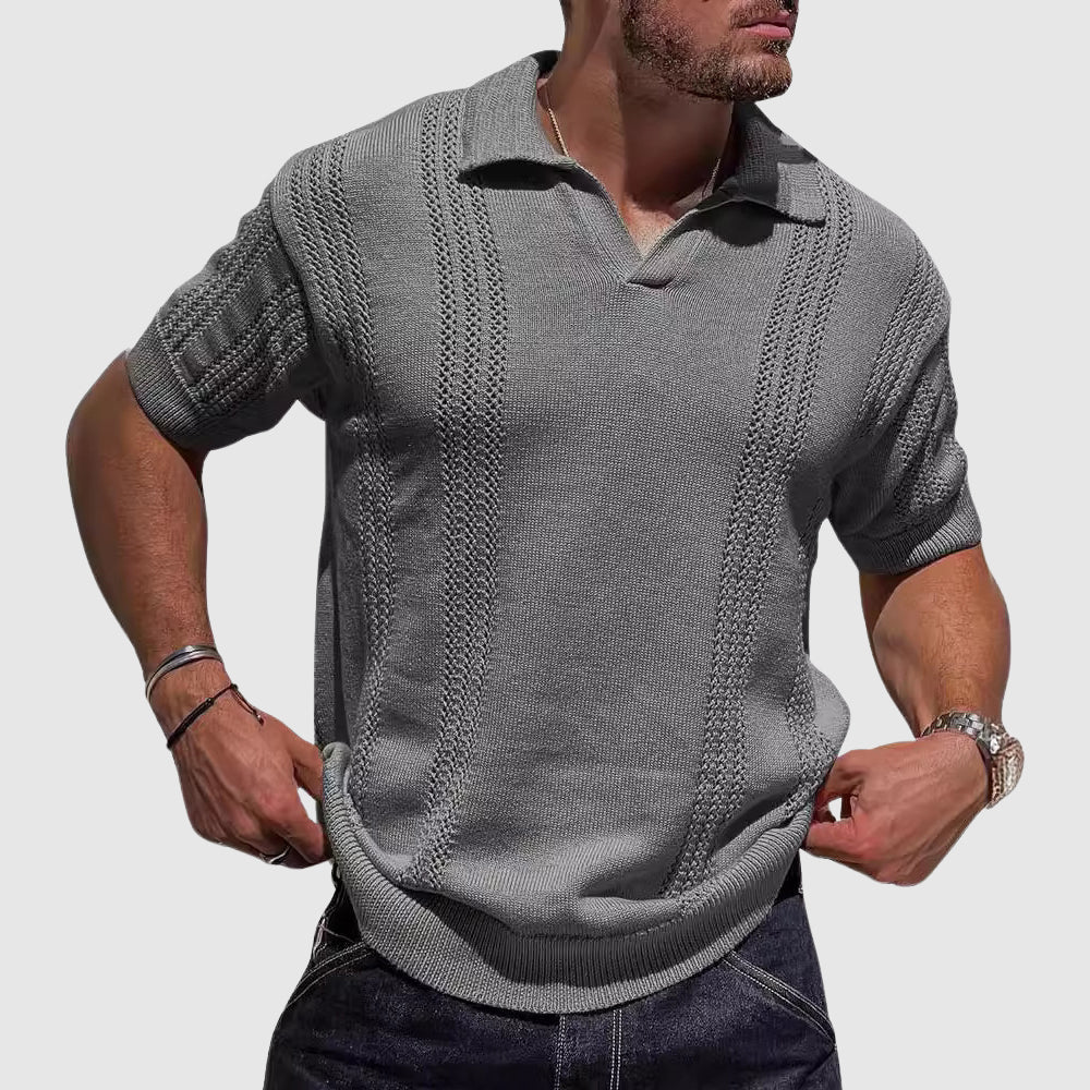 Ethan - Men's Textured Knit Polo Shirt - Image 3