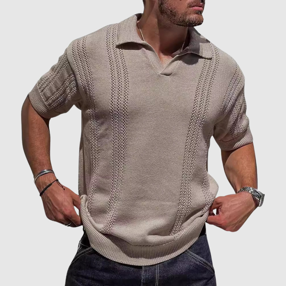 Ethan - Men's Textured Knit Polo Shirt - Image 4