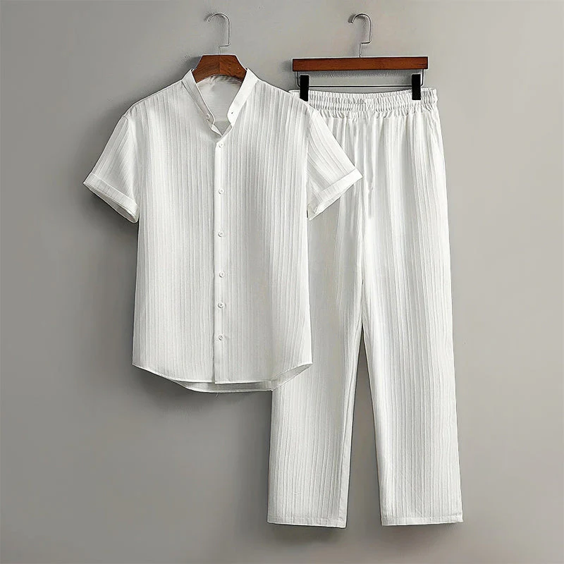 Callum - Men's Textured Short Sleeve Shirt and Pants Set