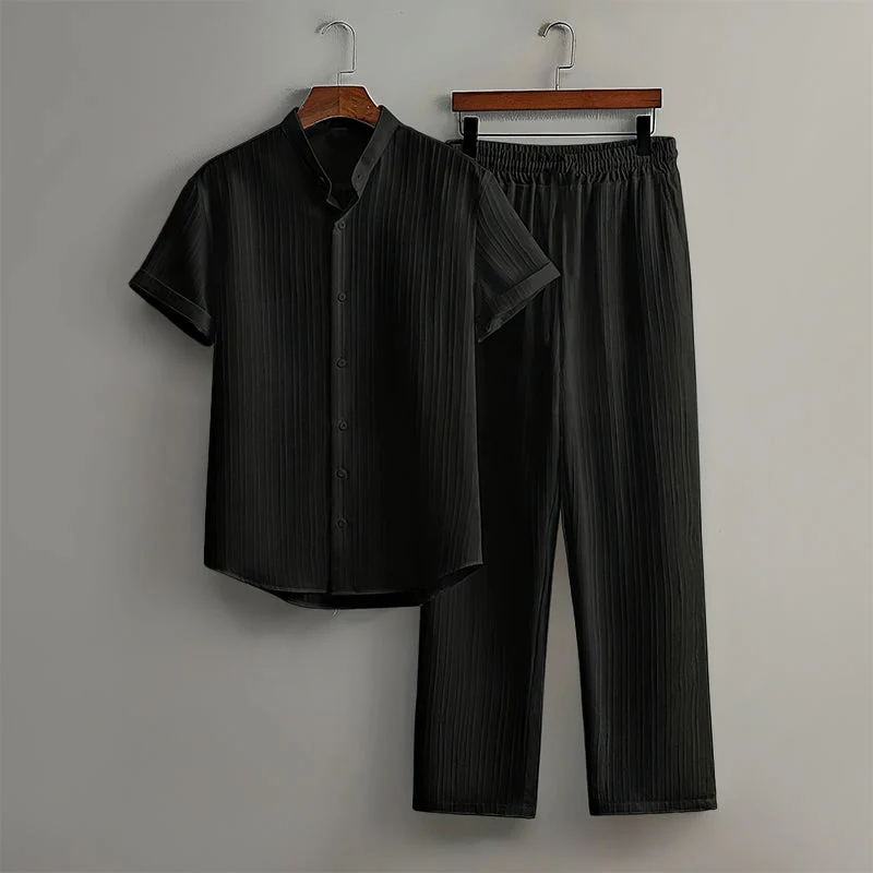 Callum - Men's Textured Short Sleeve Shirt and Pants Set - Image 2