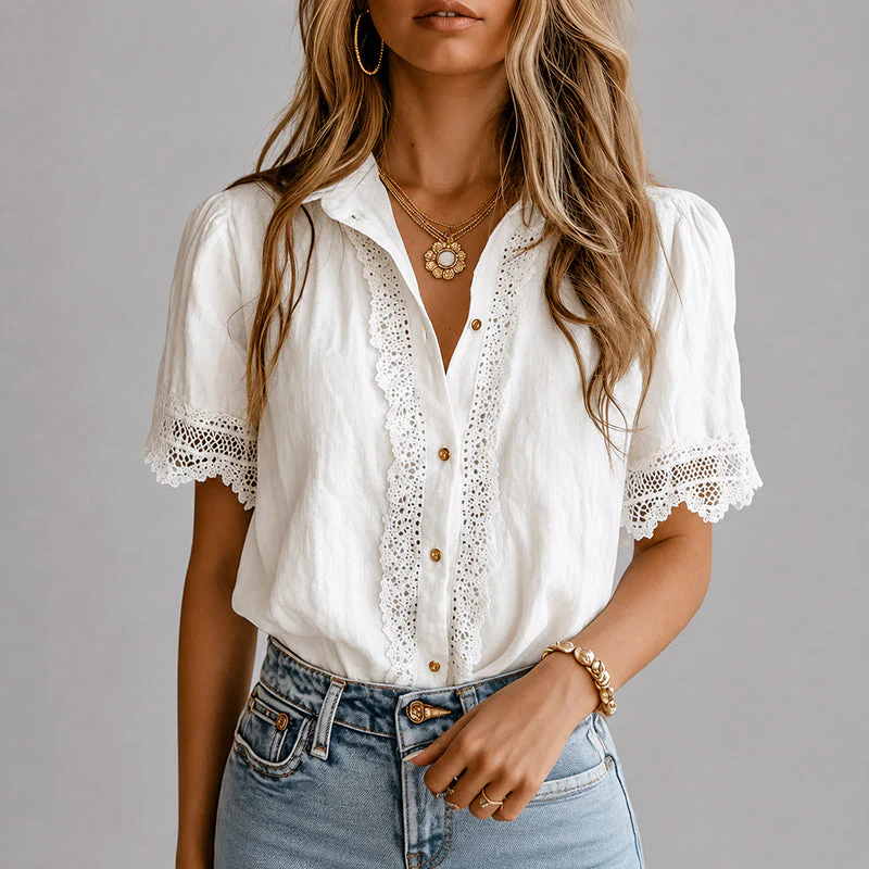 Chelsea - Women's Crochet Accent Blouse - Image 2