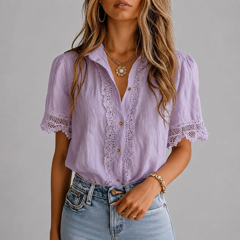 Chelsea - Women's Crochet Accent Blouse - Image 4