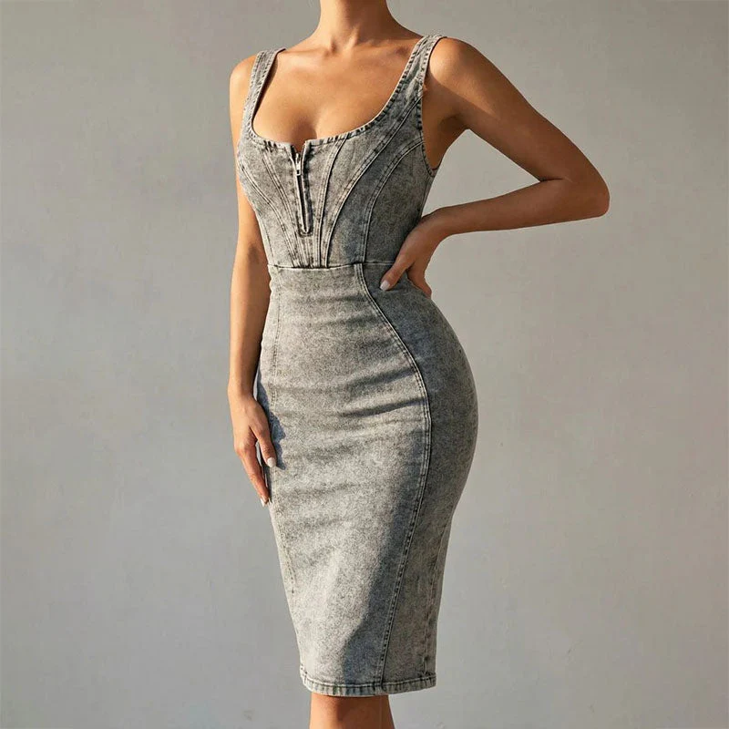 Chloé Montclair Denim Bodycon Midi Dress