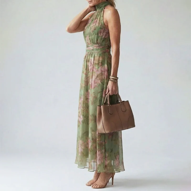 Clara - Women's Gathered Halter Floral Maxi Dress - Image 2