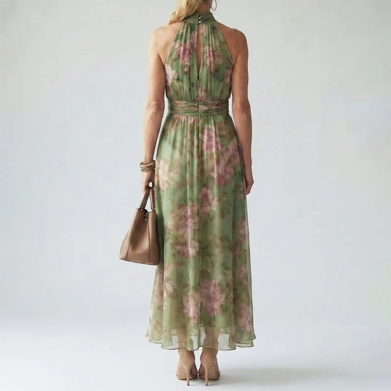 Clara - Women's Gathered Halter Floral Maxi Dress - Image 3