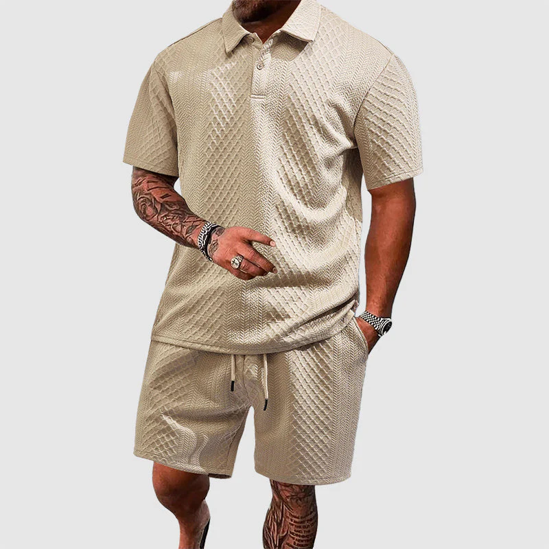 Colton - Men's Textured Polo & Drawstring Shorts Set - Image 2