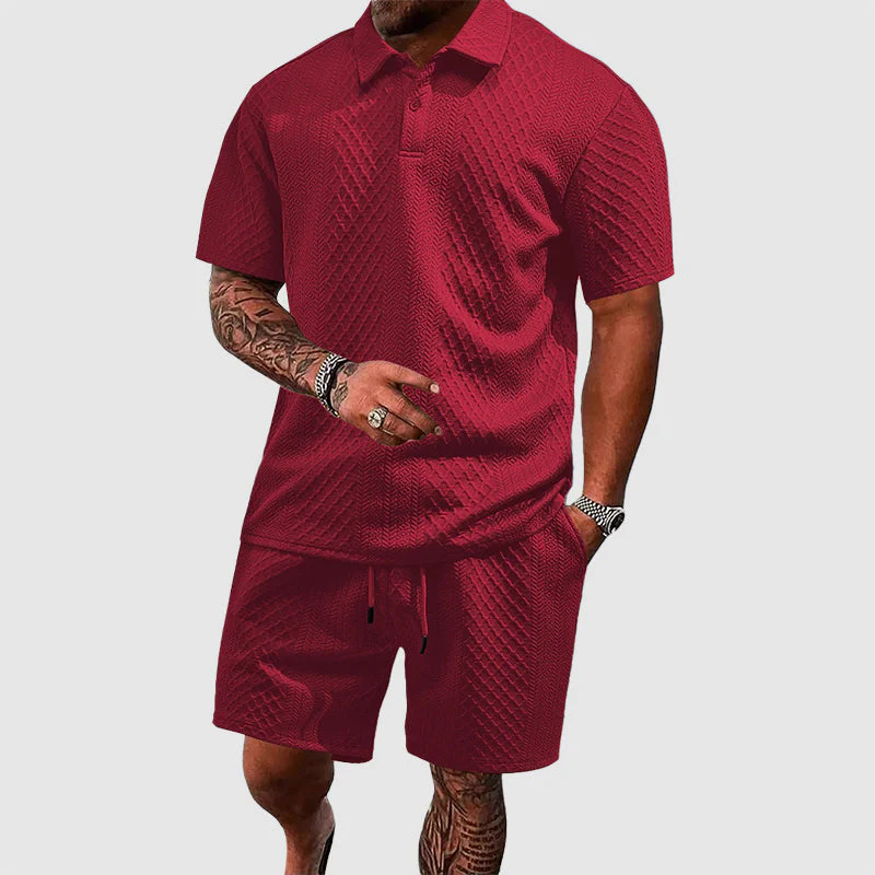Colton - Men's Textured Polo & Drawstring Shorts Set - Image 3