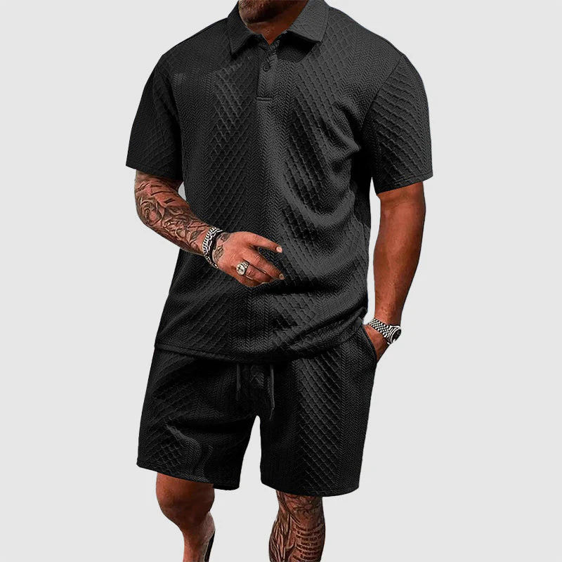 Colton - Men's Textured Polo & Drawstring Shorts Set - Image 4
