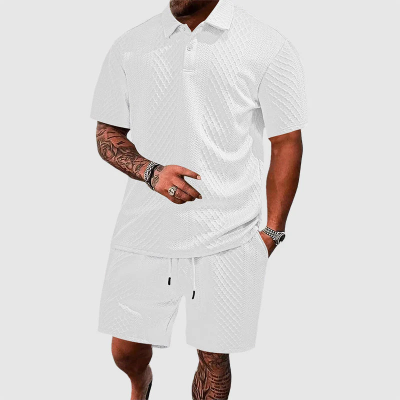 Colton - Men's Textured Polo & Drawstring Shorts Set - Image 5