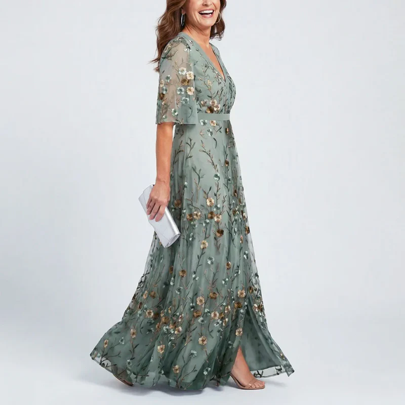 Daphne - Women’s Sheer Floral V-Neck Evening Dress - Image 2
