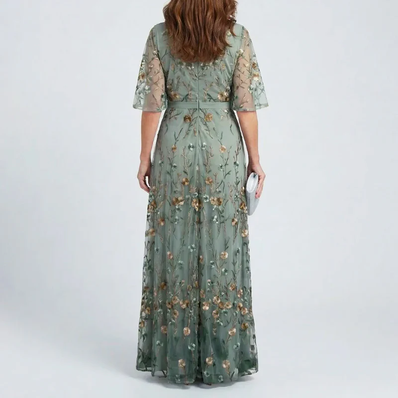 Daphne - Women’s Sheer Floral V-Neck Evening Dress - Image 3