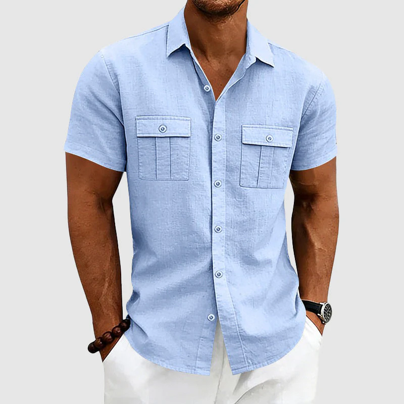 Derek - Men's Linen Utility Pocket Short Sleeve Shirt - Image 3