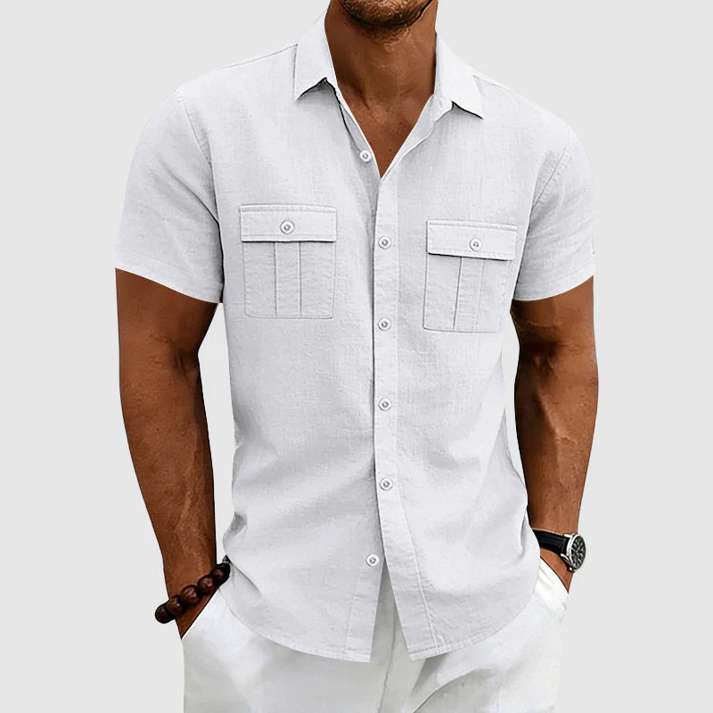 Derek - Men's Linen Utility Pocket Short Sleeve Shirt - Image 4