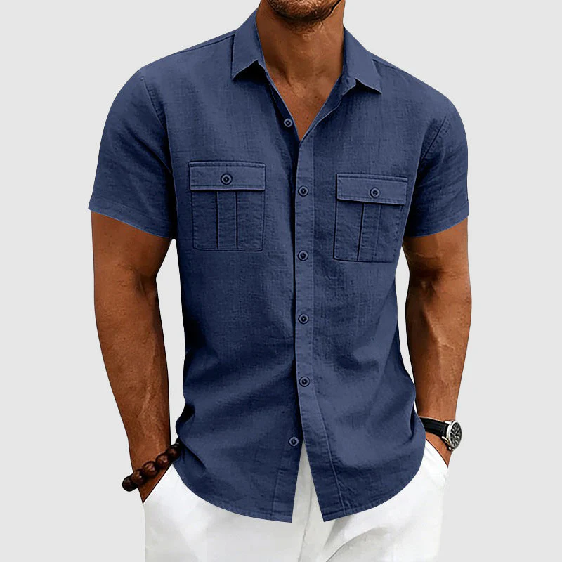 Derek - Men's Linen Utility Pocket Short Sleeve Shirt - Image 5