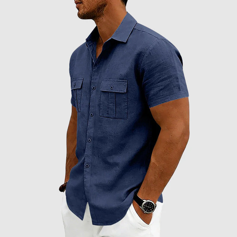 Derek - Men's Linen Utility Pocket Short Sleeve Shirt - Image 6