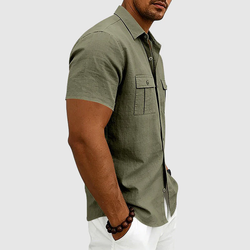 Derek - Men's Linen Utility Pocket Short Sleeve Shirt - Image 7