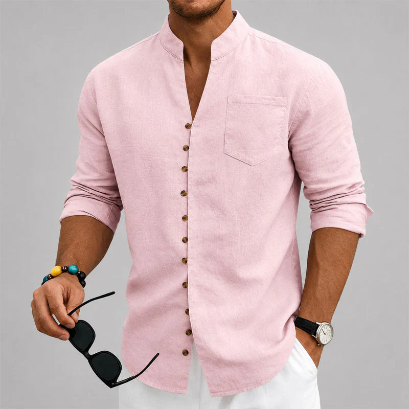 Dustin - Men's Mandarin Collar Button-Up Linen Shirt