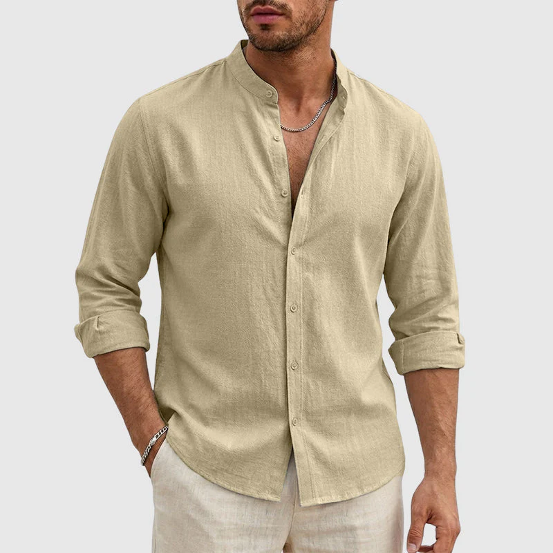 Dylan - Men's Linen Stand Collar Long Sleeve Shirt - Image 4