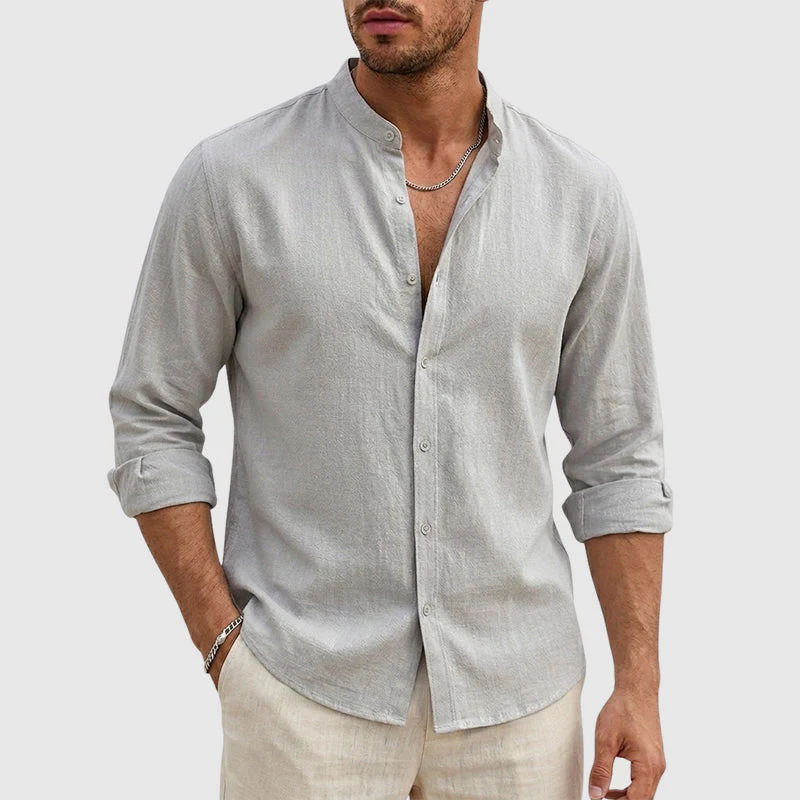 Dylan - Men's Linen Stand Collar Long Sleeve Shirt - Image 5