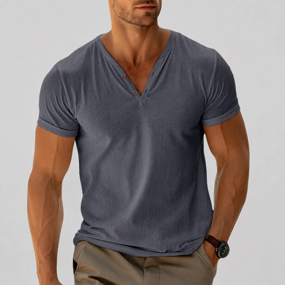 Dylan - Men's V-Neck Button Short Sleeve T-Shirt