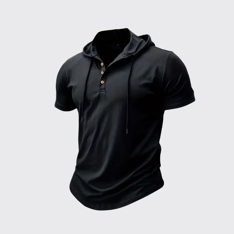 Edward - Men's Short Sleeve Linen Hooded Henley Shirt - Image 2