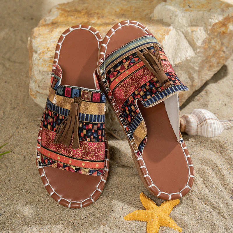 Elise Leroy Boho Slide Sandals with Tassels - Image 10