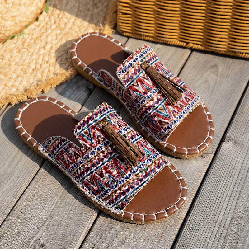 Elise Leroy Boho Slide Sandals with Tassels - Image 11