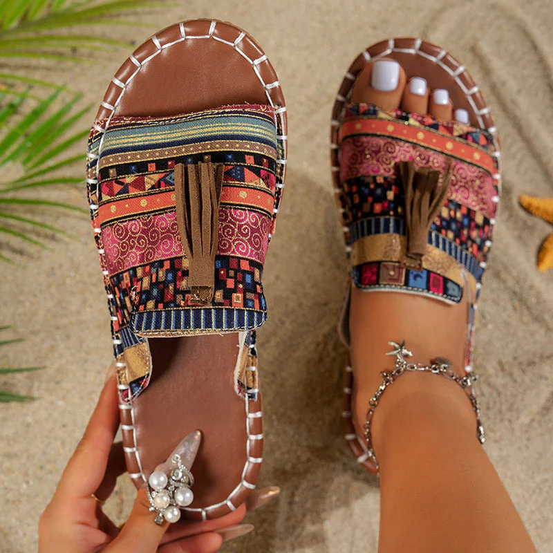 Elise Leroy Boho Slide Sandals with Tassels - Image 2