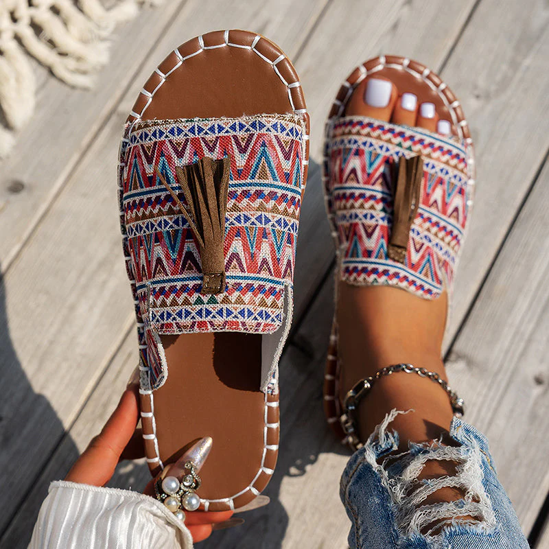 Elise Leroy Boho Slide Sandals with Tassels - Image 3