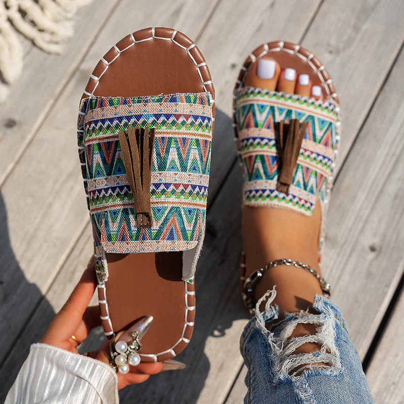 Elise Leroy Boho Slide Sandals with Tassels - Image 4