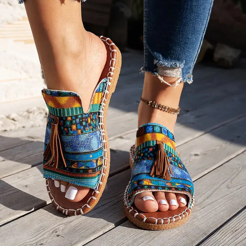 Elise Leroy Boho Slide Sandals with Tassels - Image 5
