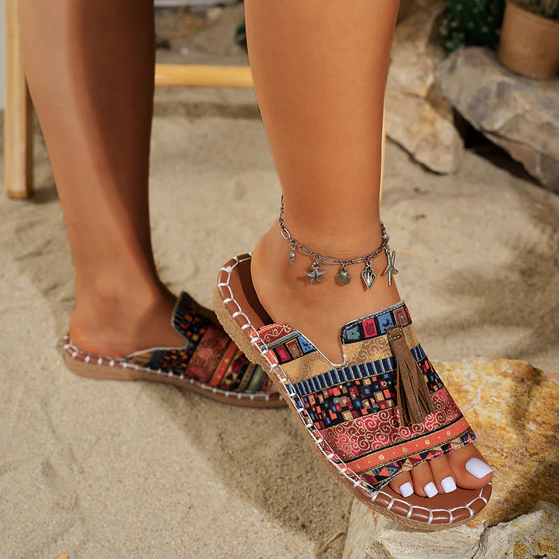 Elise Leroy Boho Slide Sandals with Tassels - Image 7