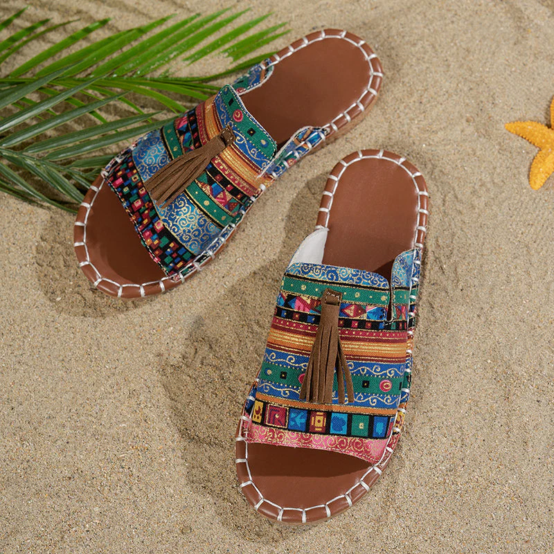 Elise Leroy Boho Slide Sandals with Tassels - Image 9