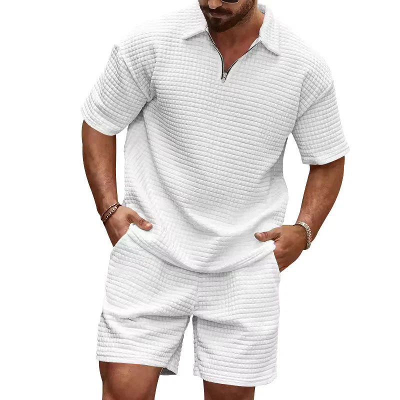 Ethan - Men's Waffle Knit Polo T-Shirt and Shorts Set - Image 2