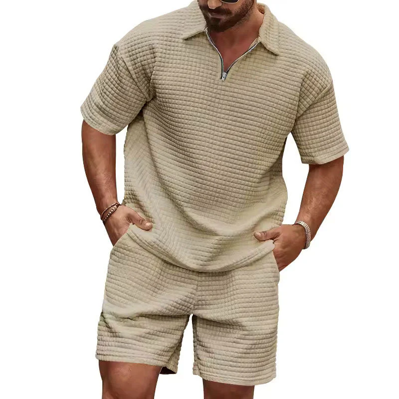 Ethan - Men's Waffle Knit Polo T-Shirt and Shorts Set - Image 3