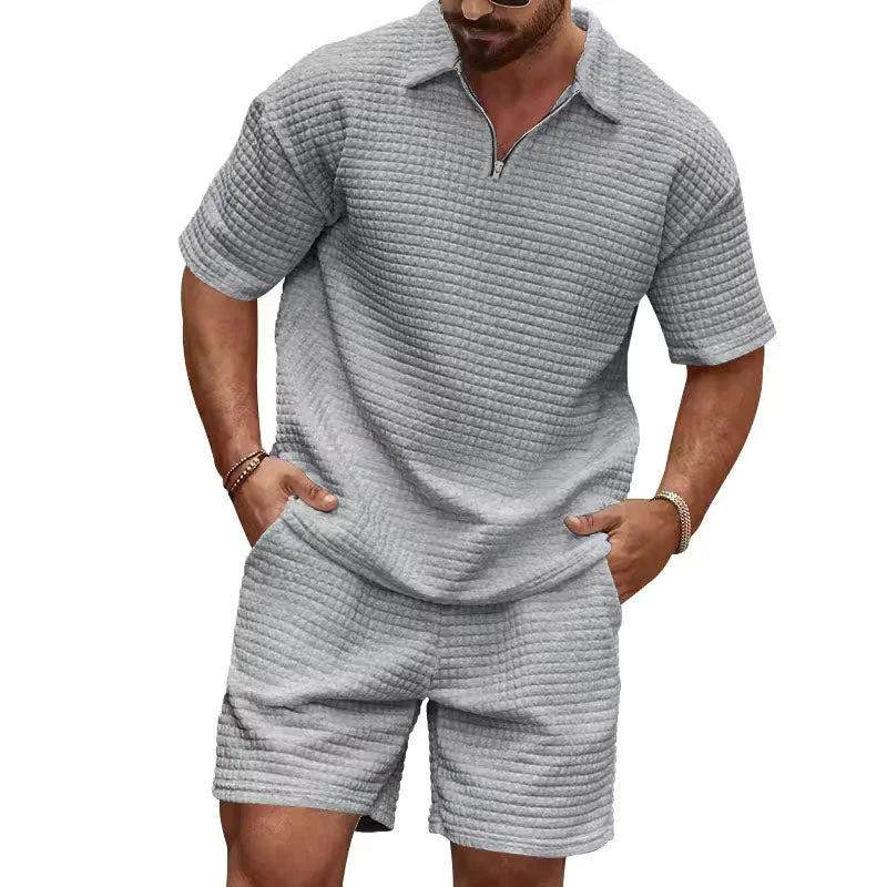 Ethan - Men's Waffle Knit Polo T-Shirt and Shorts Set - Image 4