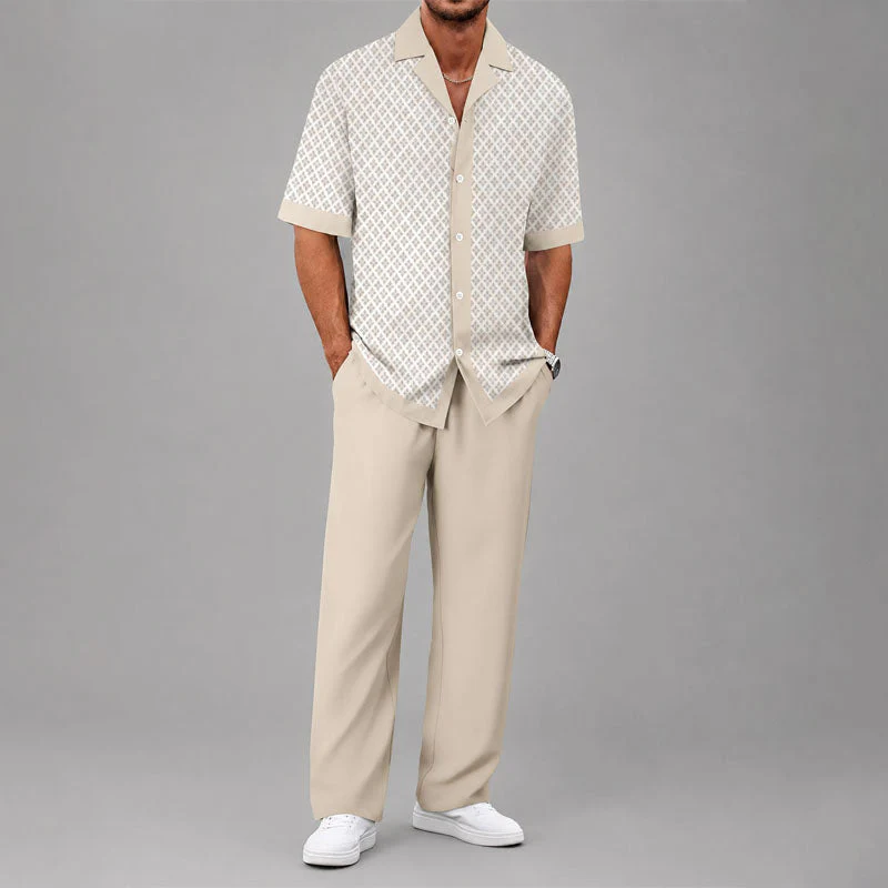 Fred - Men's Geometric Print Shirt & Drawstring Pants Set - Image 2