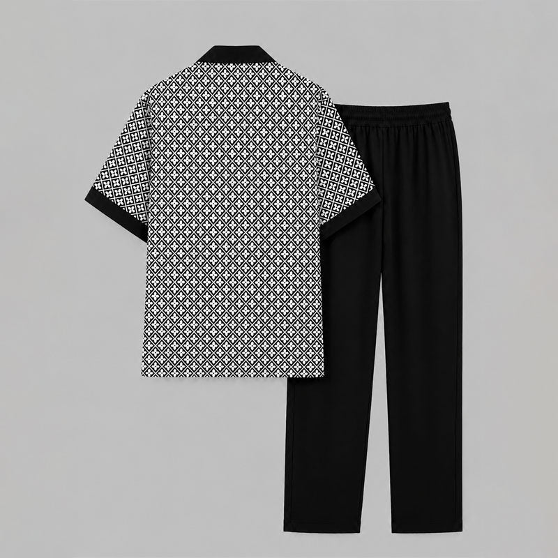 Fred - Men's Geometric Print Shirt & Drawstring Pants Set - Image 6